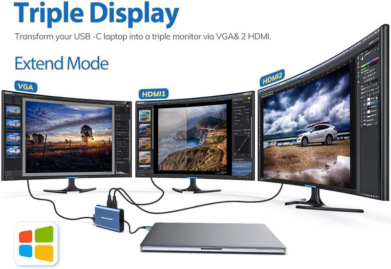 Hiearcool USB C Docking Station Dual Monitor, 11 in 1 Triple Display USB C Laptop Docking Station with 2 HDMI VGA, Type C Dongle Dock Compatible for Thunderbolt 3 4 Laptops - Image 3